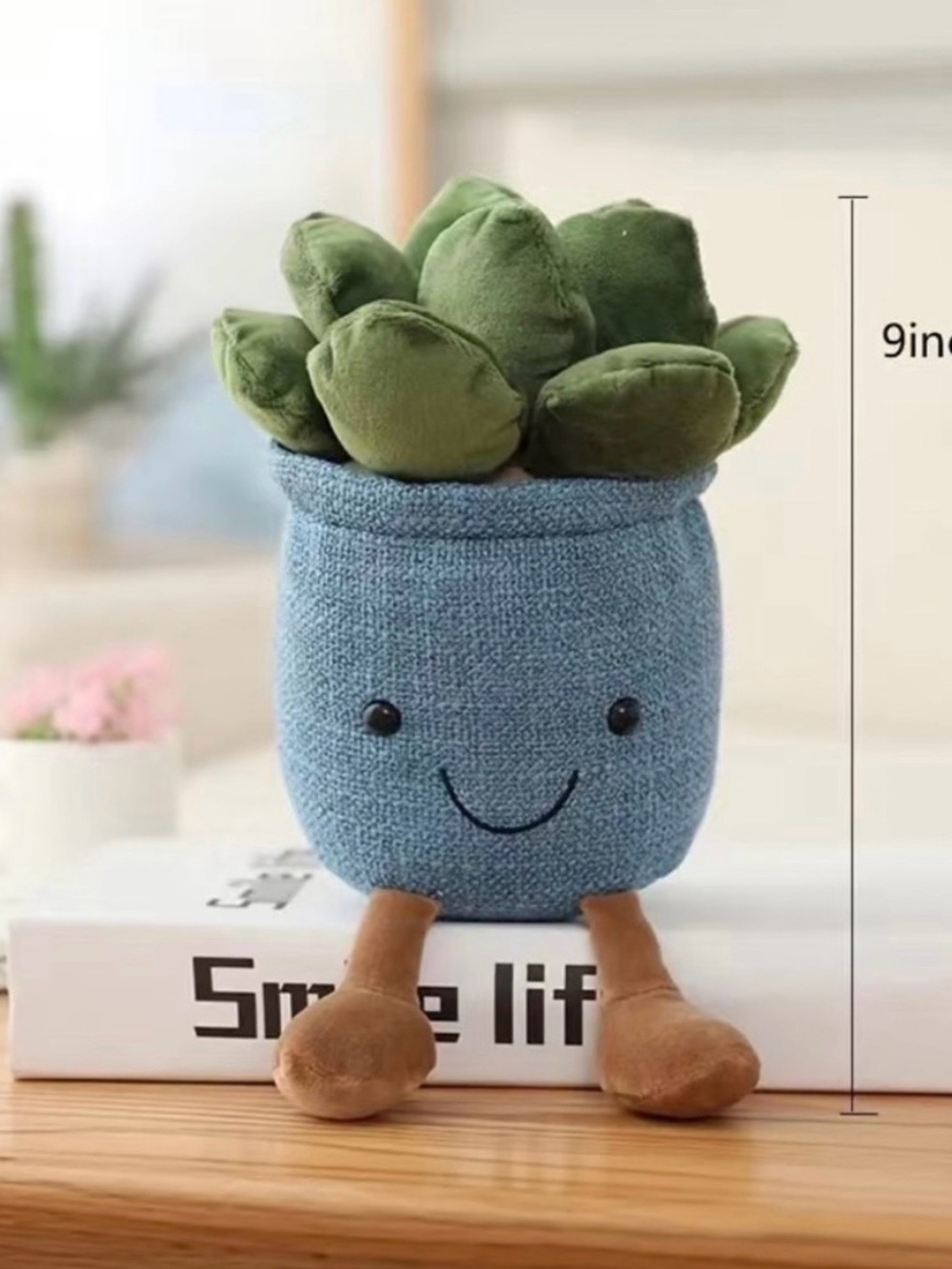 Adorable Blue Smiling Succulent Decorative Planter Plush